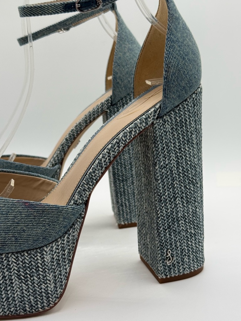 Sam Edelman Kori Blue Denim Platform Chunky Block Heel Ankle Strap Sandals SZ 9 - Picture 15 of 17